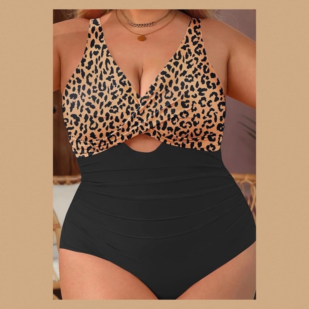 Animal, print, brown and black one piece swimsuit.